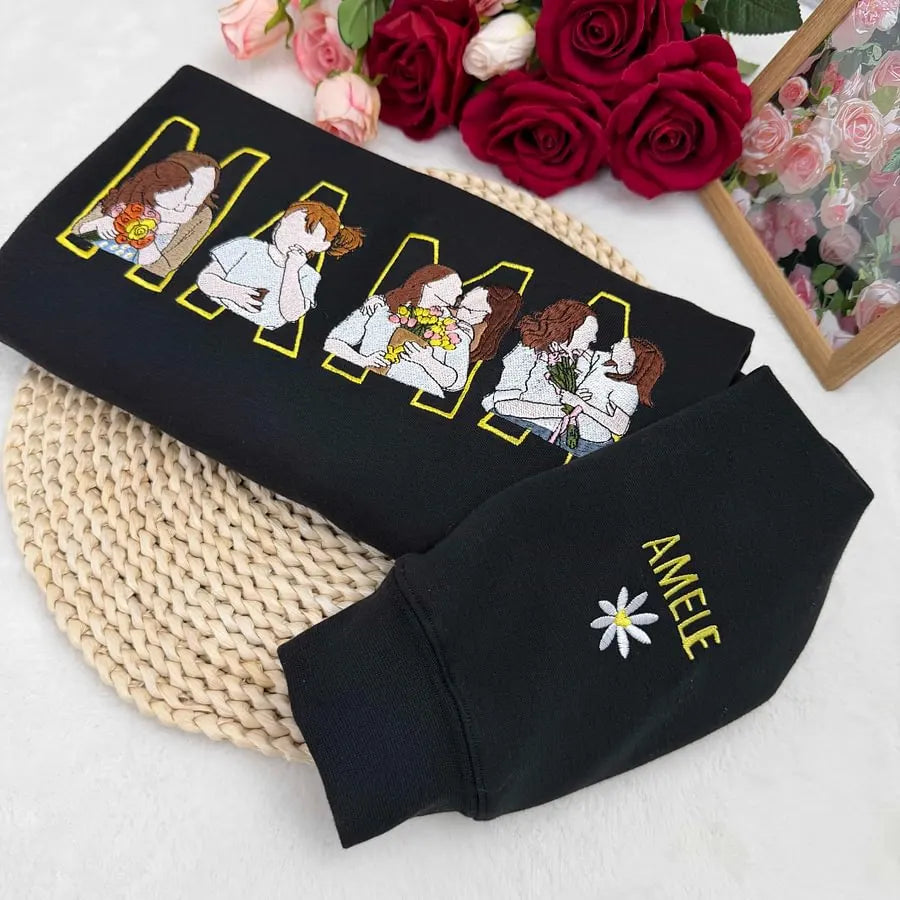 Geborduurde mama trui met geboortebloem gepersonaliseerde Moederdagverrassing