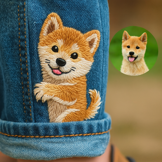 Op maat gemaakte geborduurde huisdierportretjeans - Gepersonaliseerd cadeau voor dierenliefhebbers - Hondenherdenking - Kattenherinnering - Van uw foto