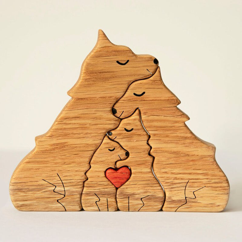 Gepersonaliseerde naam Warm Wolf Family houten puzzel voor vader