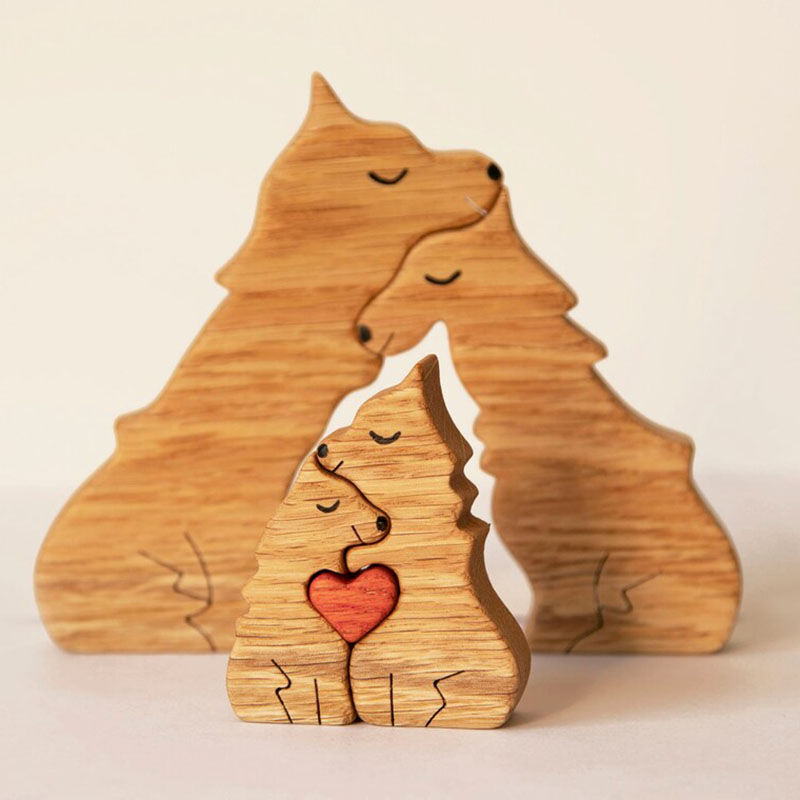 Gepersonaliseerde naam Warm Wolf Family houten puzzel voor vader