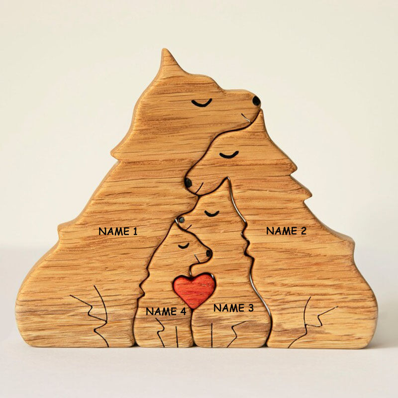 Gepersonaliseerde naam Warm Wolf Family houten puzzel voor vader