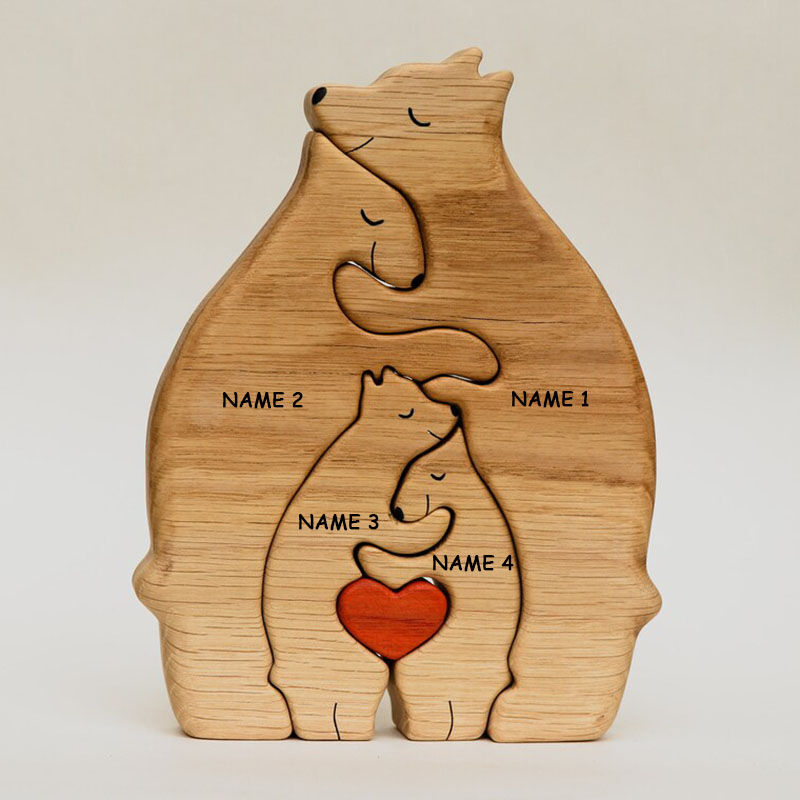 Gepersonaliseerde namen Warm Bear Family Houten puzzel Grappig cadeau