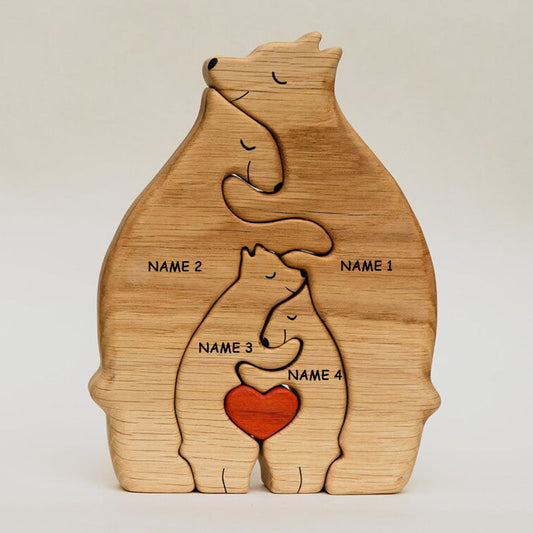 Gepersonaliseerde namen Warm Bear Family Houten puzzel Grappig cadeau