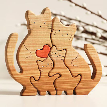 Gepersonaliseerde naam Warm Cat Family houten puzzel voor ouders