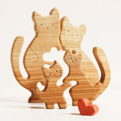 Gepersonaliseerde naam Warm Cat Family houten puzzel voor ouders