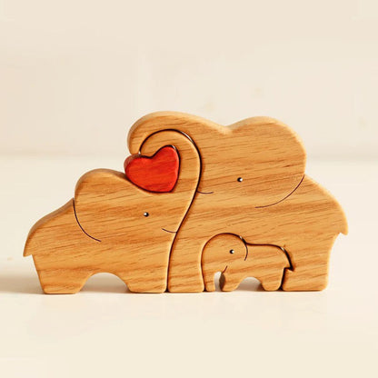 Gepersonaliseerde naam olifant houten familiepuzzel kerstcadeau met hart