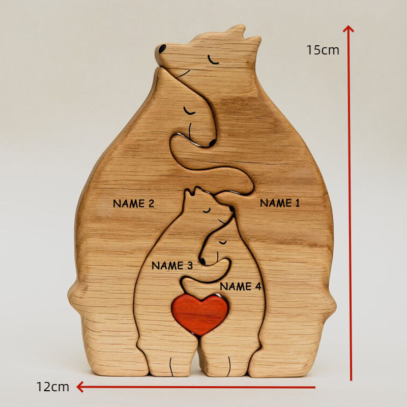 Gepersonaliseerde namen Warm Bear Family Houten puzzel Grappig cadeau