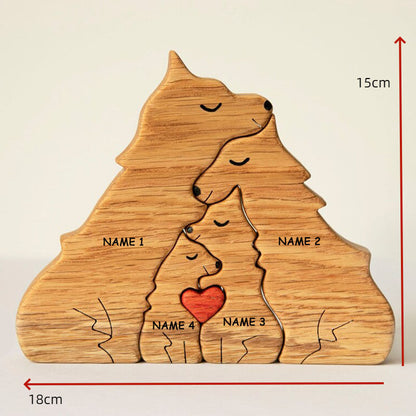 Gepersonaliseerde naam Warm Wolf Family houten puzzel voor vader