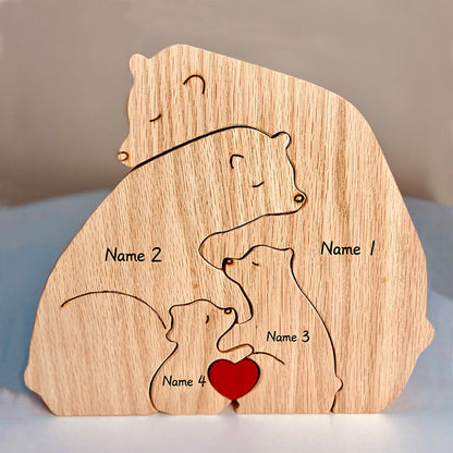 Gepersonaliseerde houten familiebeerpuzzel met liefde en herdenkingskerstcadeau voor familie