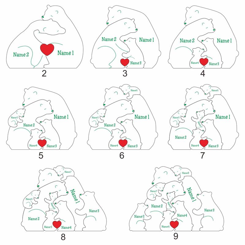 Gepersonaliseerde houten familiebeerpuzzel met liefde en herdenkingskerstcadeau voor familie