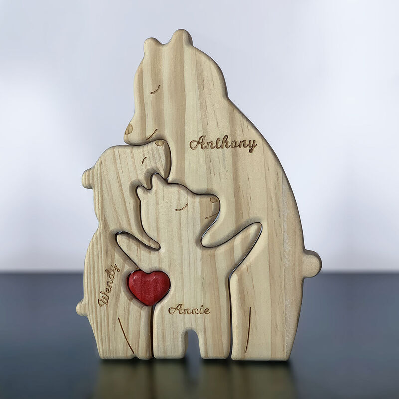 Gepersonaliseerde Bear Family Houten Puzzel Aangepaste Familienaam Warm Cadeau voor mama