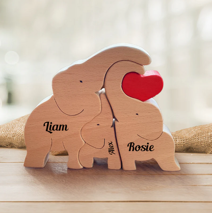 Gepersonaliseerde familie schattige olifant houten puzzel warm kerstcadeau voor familie