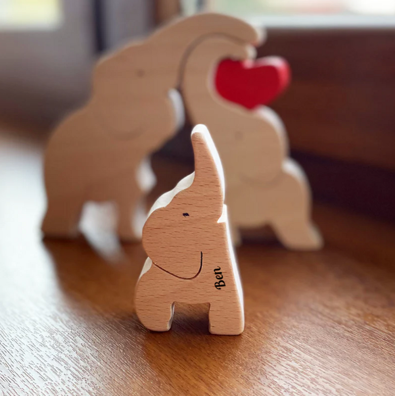 Gepersonaliseerde familie schattige olifant houten puzzel warm kerstcadeau voor familie