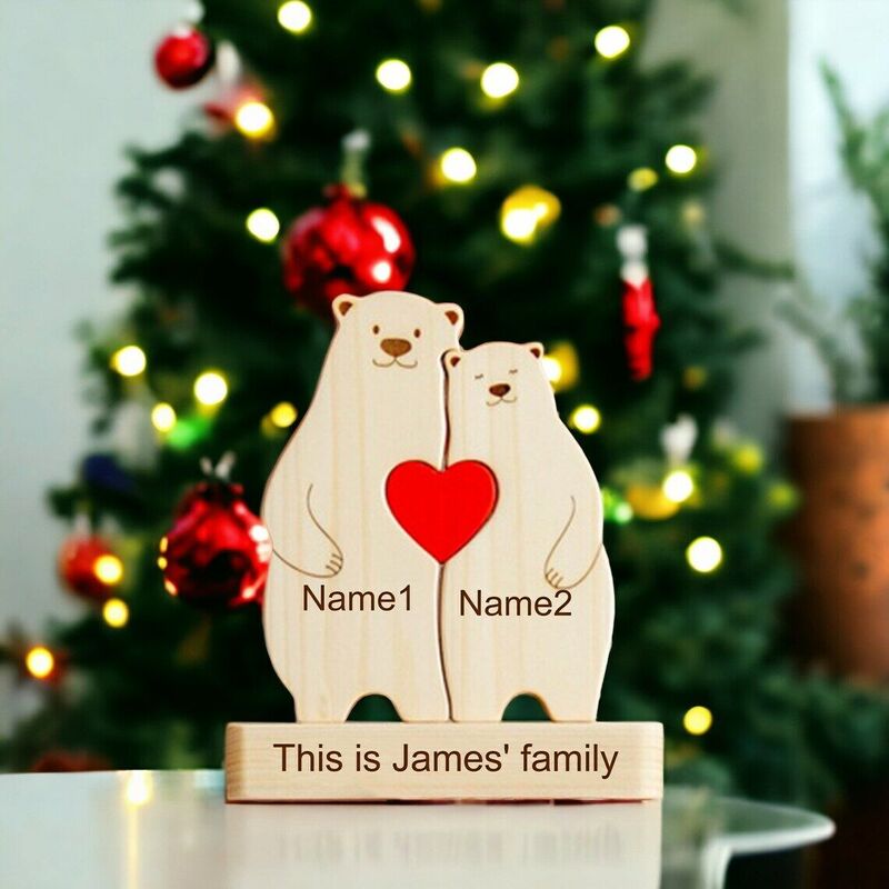 Gepersonaliseerde familiebeer houten puzzel Warm kerstcadeau voor dierbaren