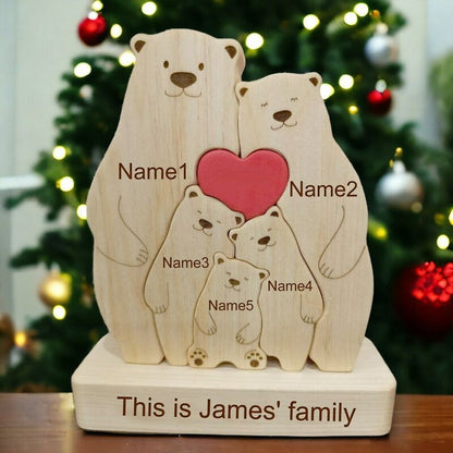 Gepersonaliseerde familiebeer houten puzzel Warm kerstcadeau voor dierbaren