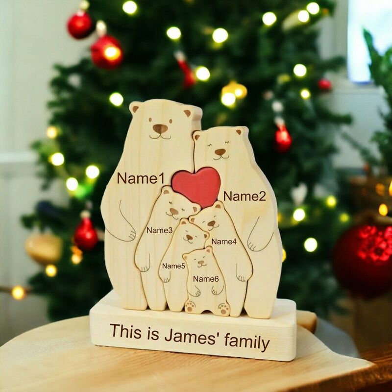 Gepersonaliseerde familiebeer houten puzzel Warm kerstcadeau voor dierbaren