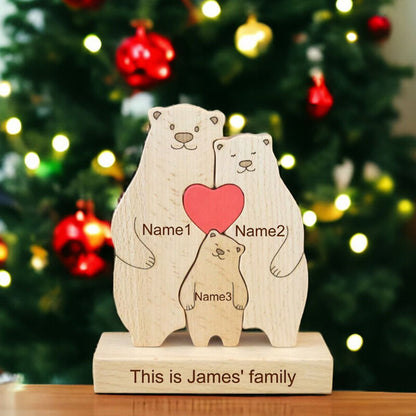 Gepersonaliseerde familiebeer houten puzzel Warm kerstcadeau voor dierbaren