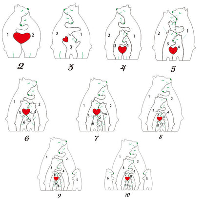 Gepersonaliseerde berenfamilie met hart houten puzzel jubileumcadeau