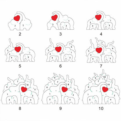 Gepersonaliseerde naam olifant houten familiepuzzel kerstcadeau met hart