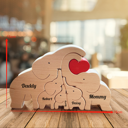 Gepersonaliseerde familie schattige olifant houten puzzel warm kerstcadeau voor familie