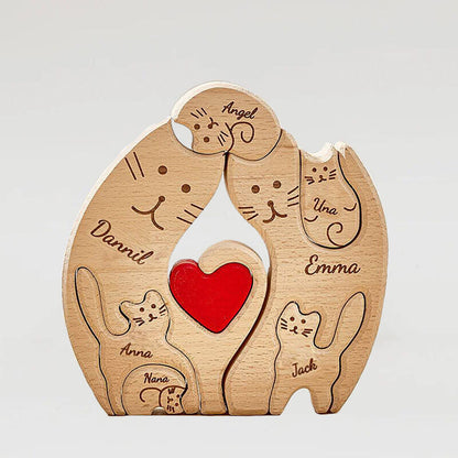 Gepersonaliseerde schattige kat familiepuzzel, warm cadeau voor familie