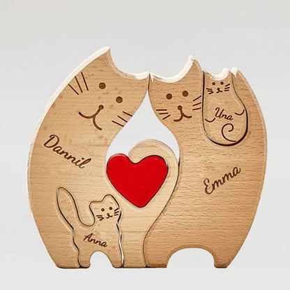 Gepersonaliseerde schattige kat familiepuzzel, warm cadeau voor familie