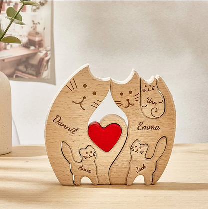 Gepersonaliseerde schattige kat familiepuzzel, warm cadeau voor familie