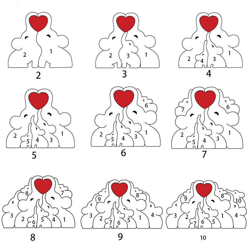 Gepersonaliseerde olifant houten familiepuzzel voor dierbaren