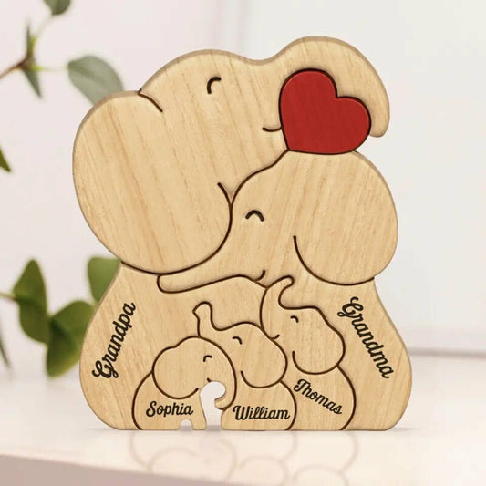 Gepersonaliseerde warme olifant familie houten puzzel cadeau voor Kerstmis