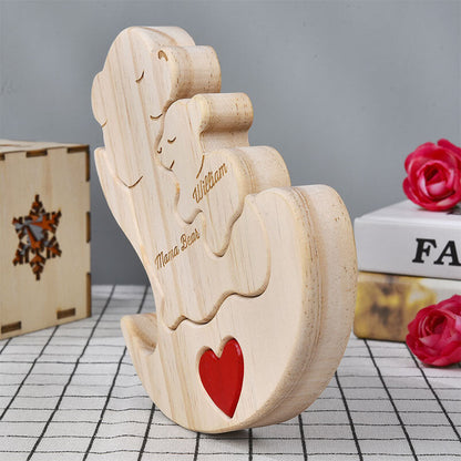 Gepersonaliseerde Bear Family houten puzzel met schommelstoel cadeau voor mama