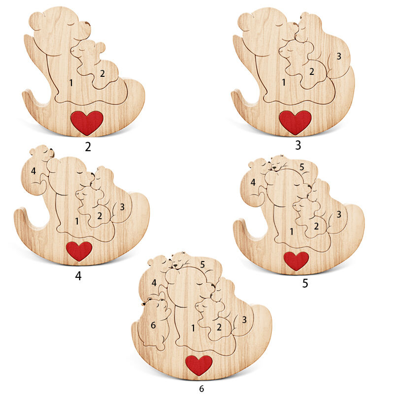 Gepersonaliseerde Bear Family houten puzzel met schommelstoel cadeau voor mama