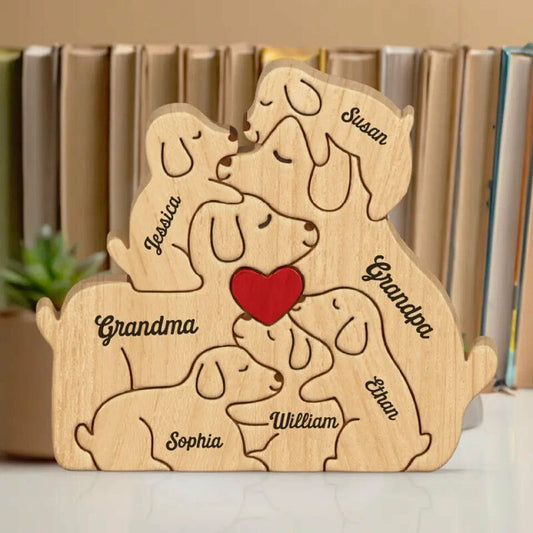 Gepersonaliseerde hondenfamilie houten puzzel Warm cadeau voor familie