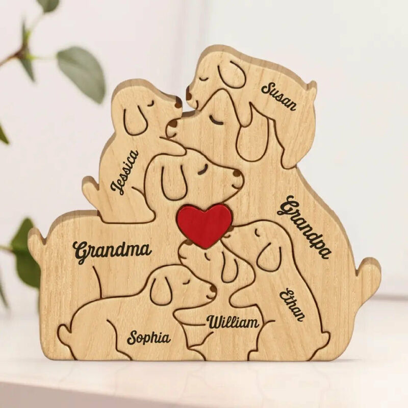 Gepersonaliseerde hondenfamilie houten puzzel Warm cadeau voor familie