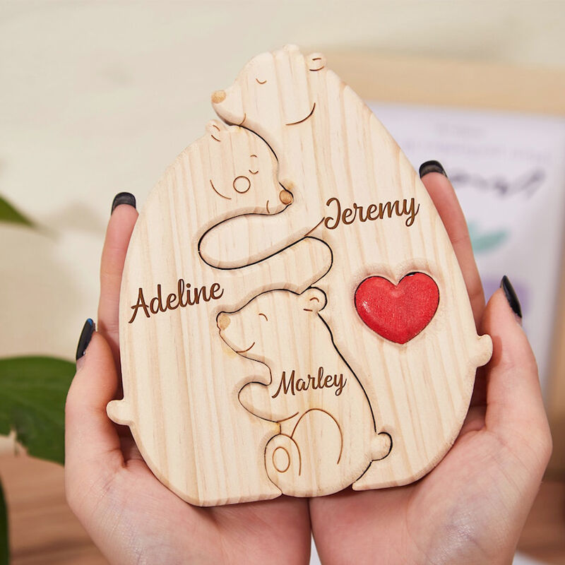 Gepersonaliseerde beerfamilie houten puzzel Gepersonaliseerde familienaam Warm cadeau