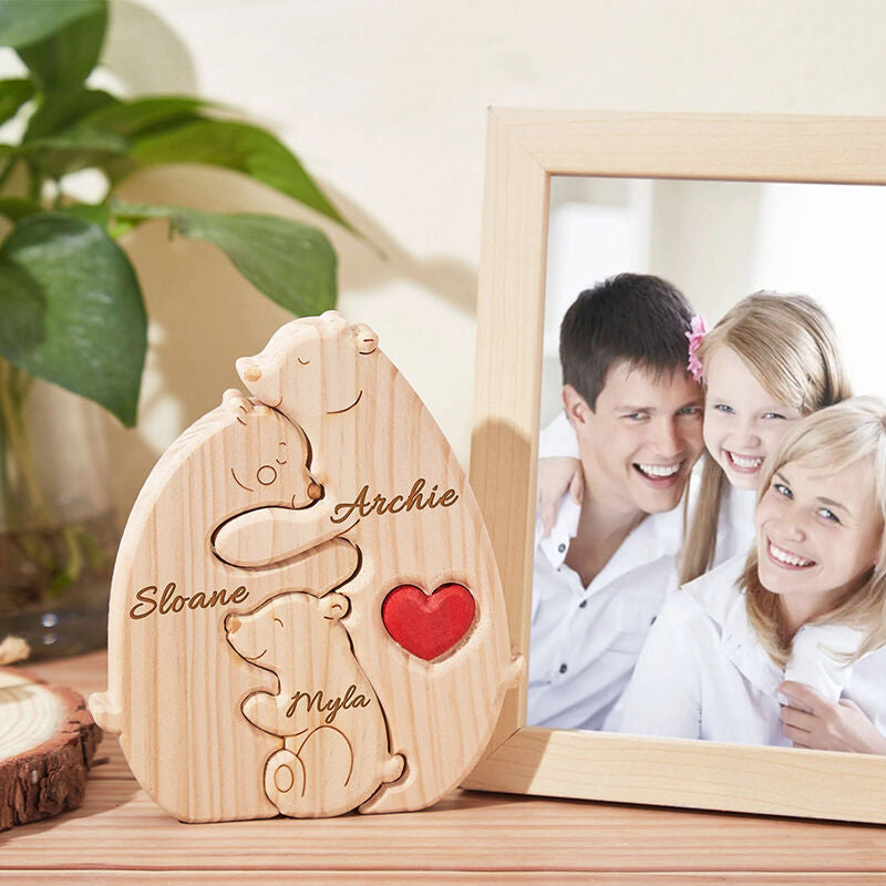 Gepersonaliseerde beerfamilie houten puzzel Gepersonaliseerde familienaam Warm cadeau