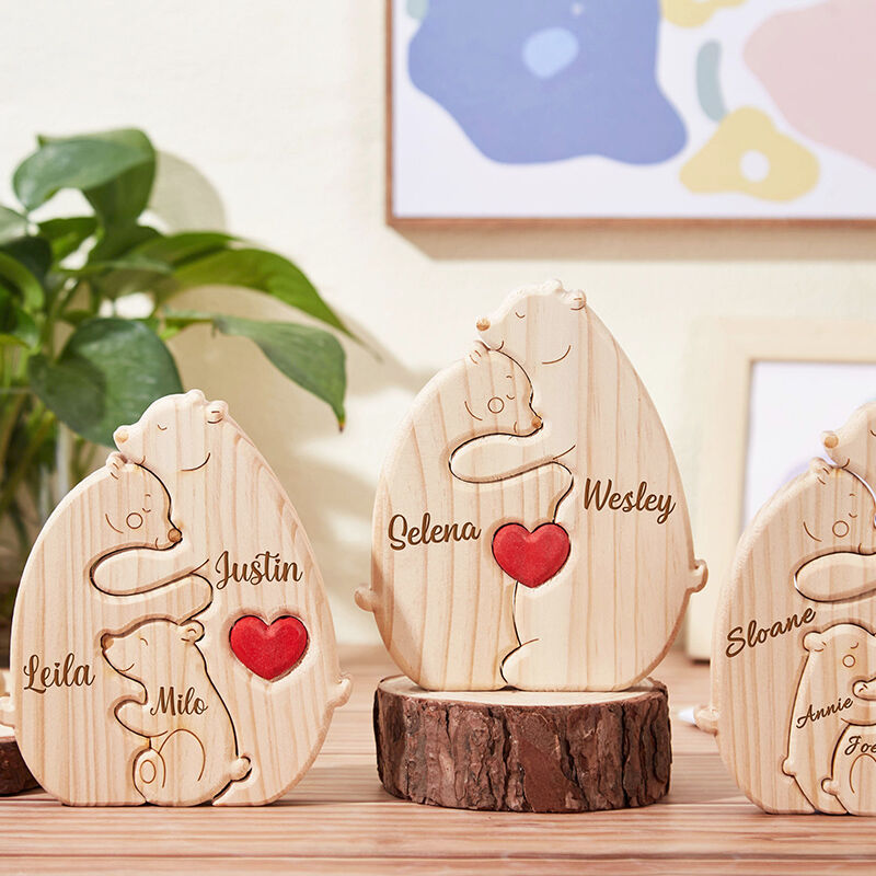 Gepersonaliseerde beerfamilie houten puzzel Gepersonaliseerde familienaam Warm cadeau