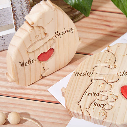 Gepersonaliseerde beerfamilie houten puzzel Gepersonaliseerde familienaam Warm cadeau