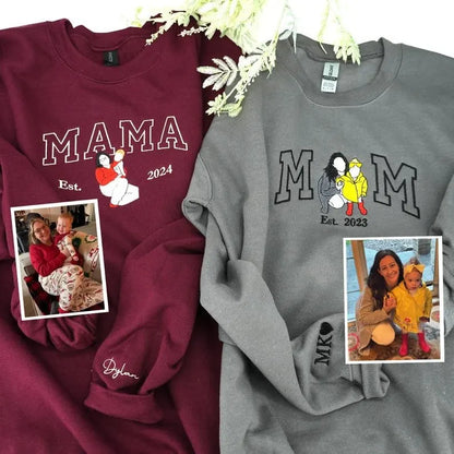 Gepersonaliseerde mama crewneck trui met naam geborduurd duurzaam katoen