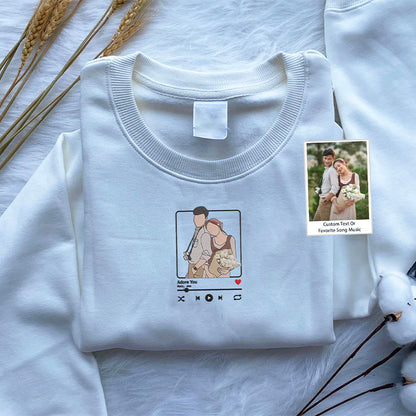Op maat geborduurd sweatshirt portret muziekspeler Moederdag cadeau