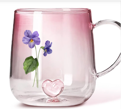 Gepersonaliseerde Roze Glazen Mok Met Kleurverloop – Jouw Geboortebloem & Naam Cadeau