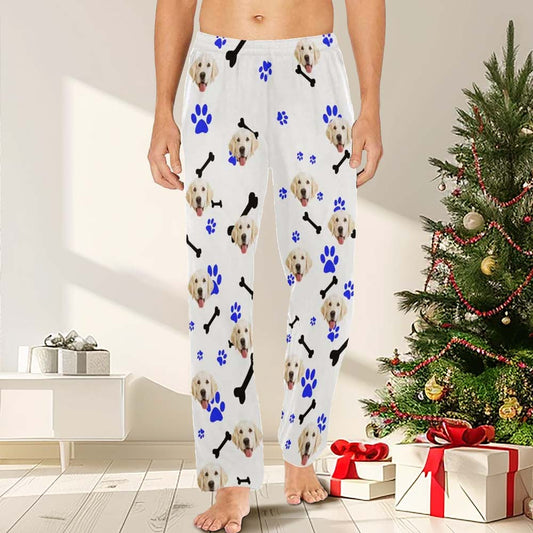 Aangepaste paar gezicht hond bot pootafdruk nachtkleding gepersonaliseerde vrouwen & mannen pyjama partij lange pyjamabroek