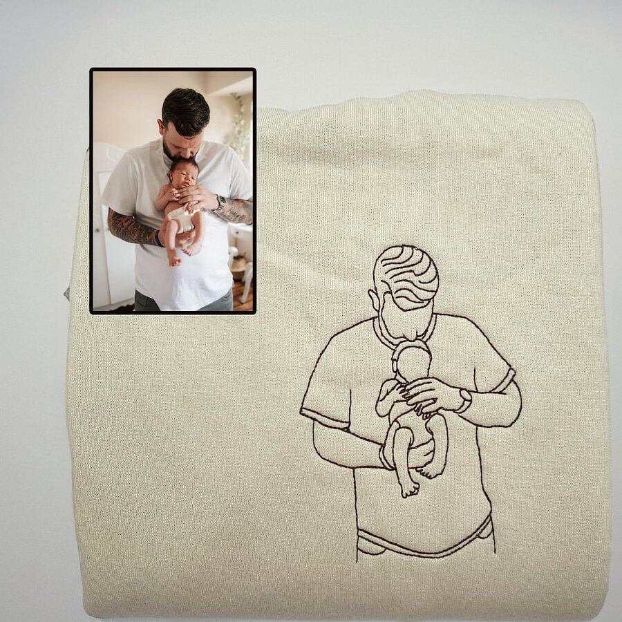 Gepersonaliseerde geborduurde sweater voor Moederdag | Laat een foto borduren – Een uniek cadeau voor mama