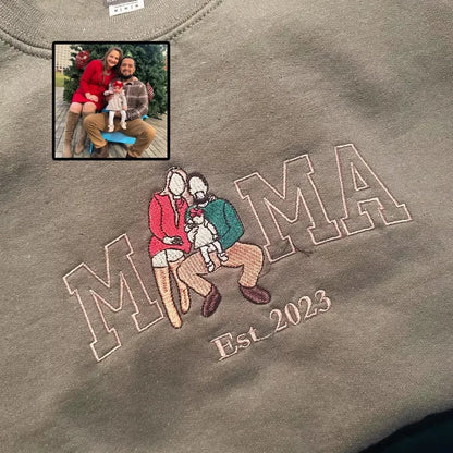 Aangepaste Mama Sweatshirt, Foto Hoodie, Geborduurd Mama En Kinderportret, Varsity Shirt, Gepersonaliseerd Borduurshirt Voor Mama