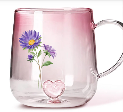 Gepersonaliseerde Roze Glazen Mok Met Kleurverloop – Jouw Geboortebloem & Naam Cadeau