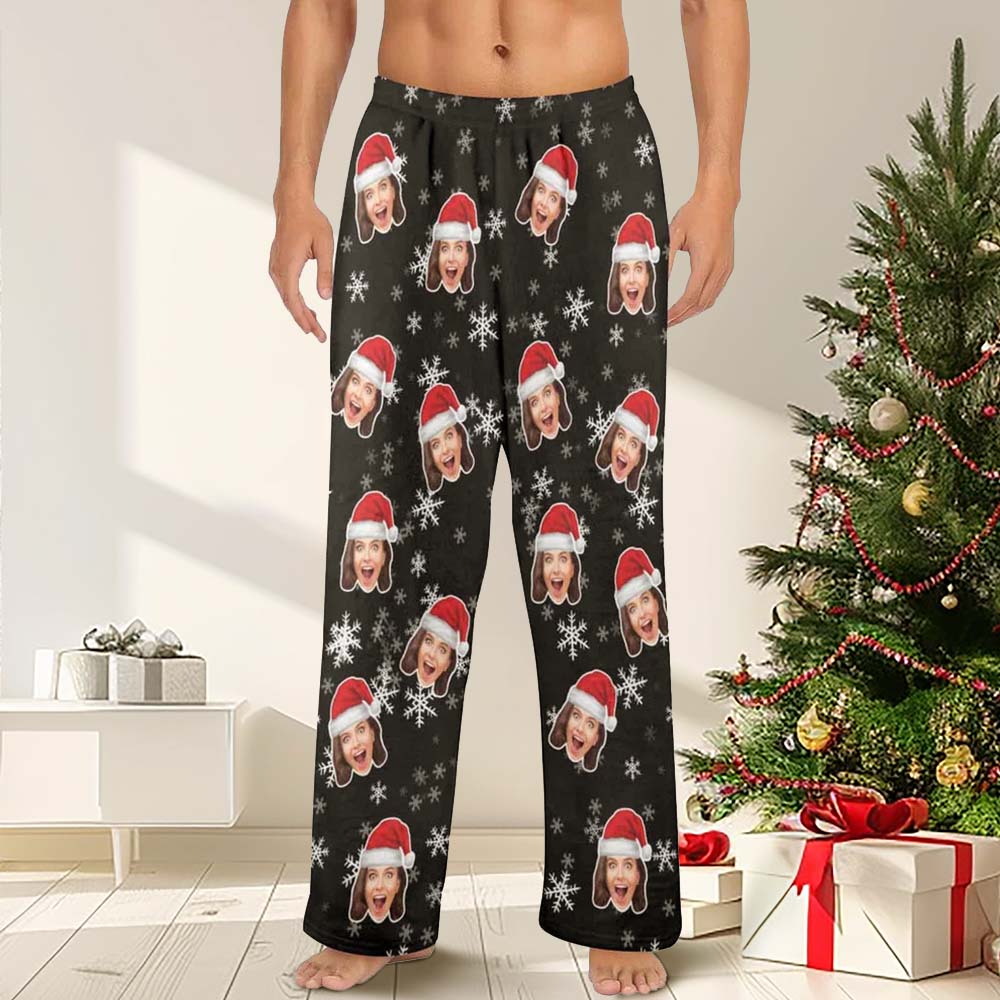 Custom Face Christmas Snowflake Pyjamabroek Comfortabele nachtkleding Lange pyjamabroek voor heren Dames