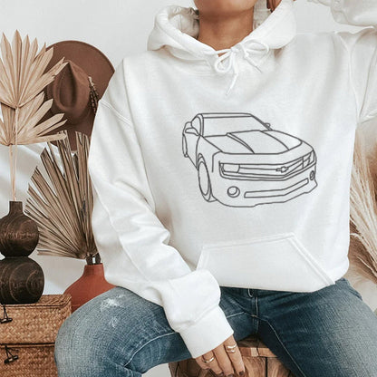 Aangepaste auto sweatshirt, aangepaste auto overzicht sweatshirt, geborduurde auto sweatshirt