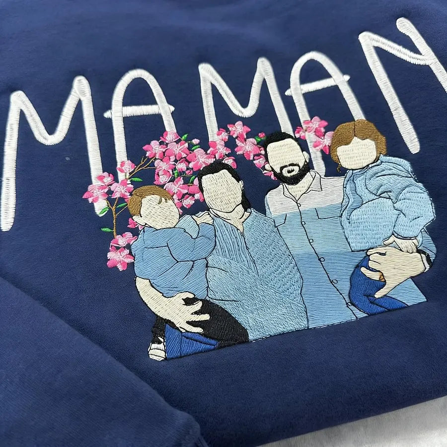 Familieportret trui met eigen tekst bijpassende broers en zussen outfit