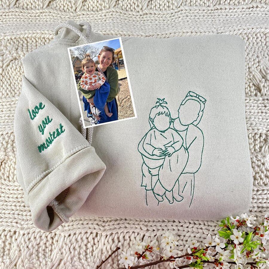 Gepersonaliseerde geborduurde sweater voor Moederdag | Laat een foto borduren – Een uniek cadeau voor mama