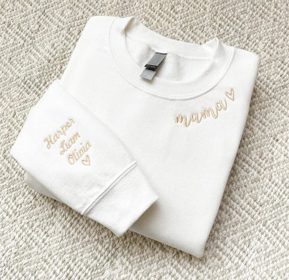 Aangepaste Mama-Sweatshirt Met Kindernaam Op De Mouw, Gepersonaliseerde Mama-Sweatshirt, Cadeau-Mama-Sweatshirt