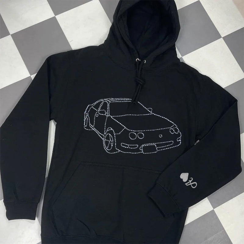 Aangepaste auto sweatshirt, aangepaste auto overzicht sweatshirt, geborduurde auto sweatshirt